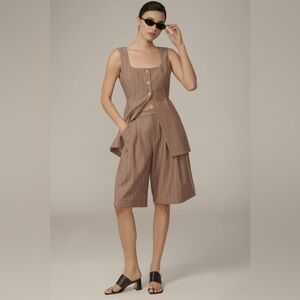 By Anthropologie Pleated Trouser Shorts Pinstripe High Rise Wide Leg Size 4